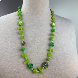 Green Plastic Bead & Cord Necklace Funky Pullover 31"